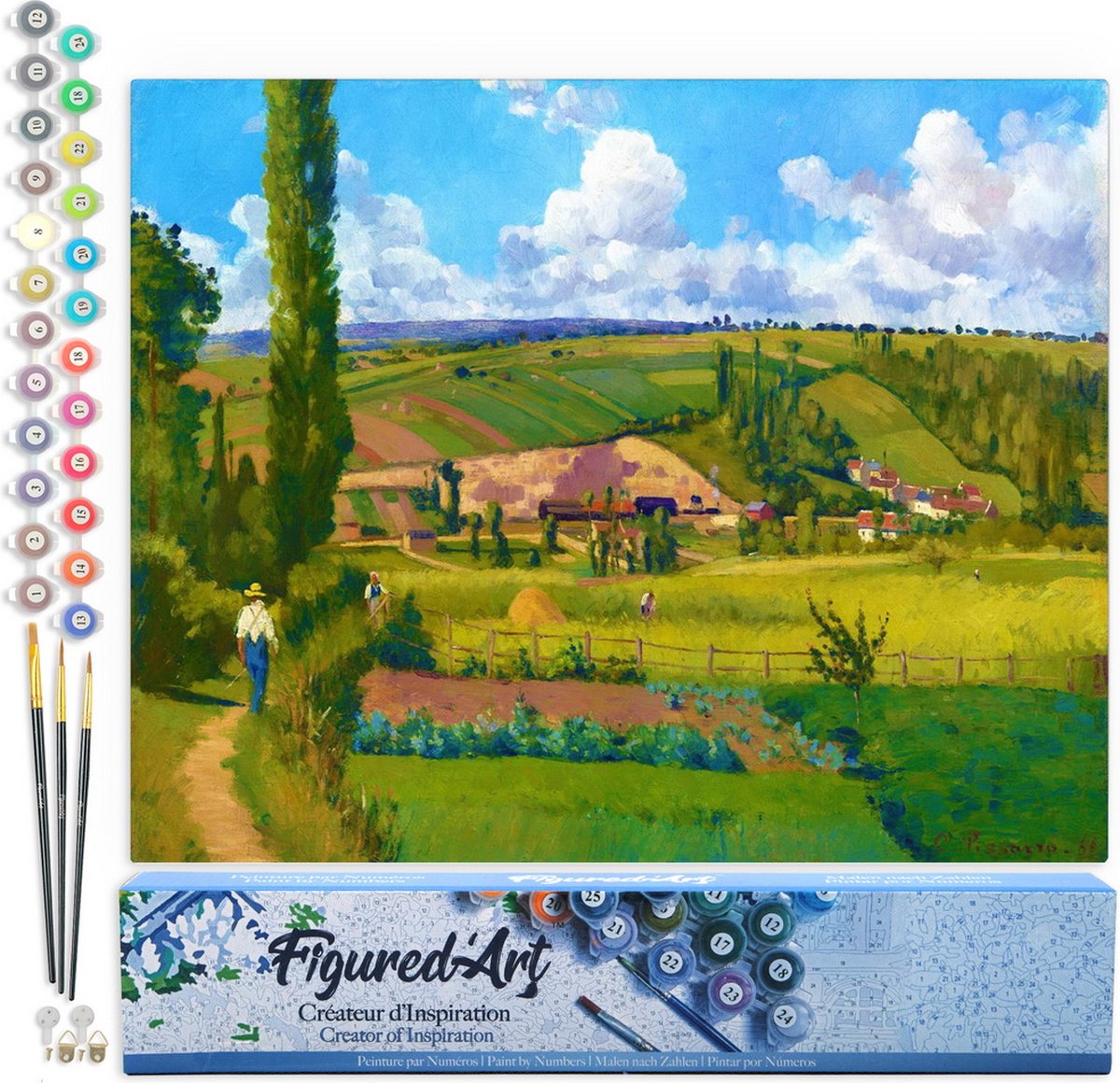 FiguredArt Schilderen op Nummer Volwassenen canvas Landschap bij Les Pâtis - Camille Pissarro - Handwerk acrylverf Kit DIY Compleet - 40x50cm zonder frame